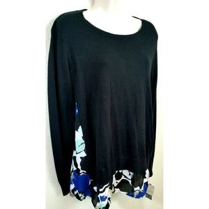 LIZ CLAIBORNE Black Sweater Faux‎ Attached Blue Floral Shirt Sz Small NWT